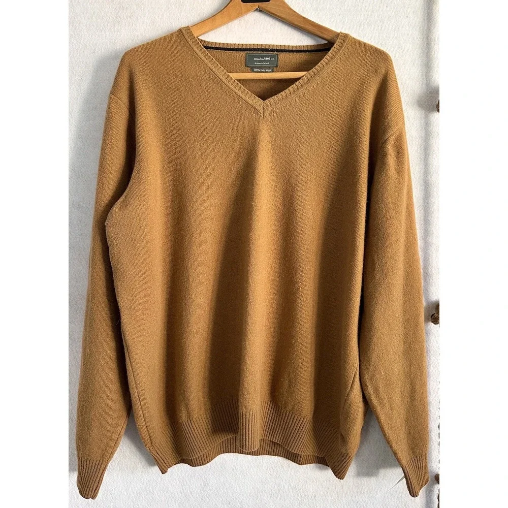 Wool Sweater Brown Gold Office Career Professional Men's XXL‎